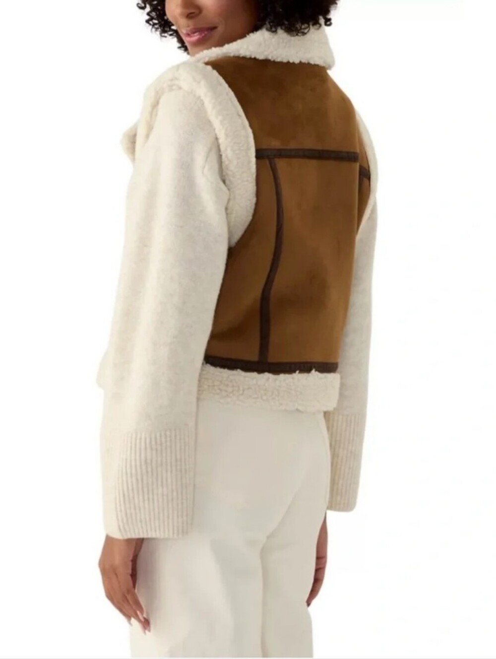 Jason Wu Faux Leather Shearling Vest Small Moto Zipper Jacket Biker Feminine - Picture 9 of 9